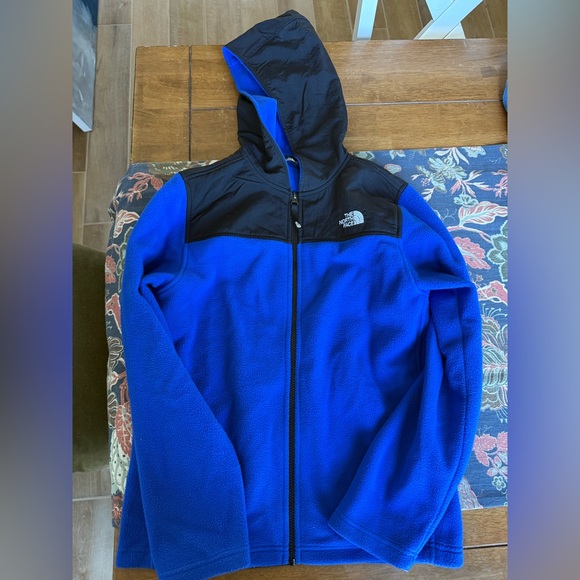 Kids-The North Face Black and Blue Fleece Jacket with Hood-Size Youth Large - Picture 1 of 7